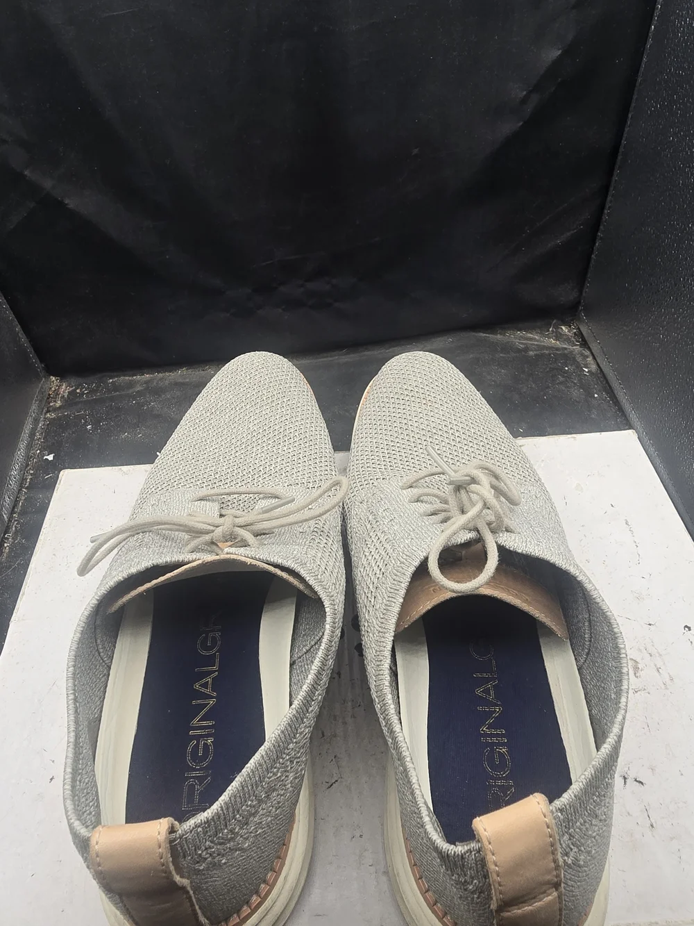 Cole Haan Light Gray Knit Derby Shoes with Tan Accents